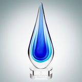 Custom Art Glass Blue Teardrop Optical Crystal Award w/Clear Base (Small), 8