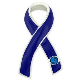 Blank Blue Ribbon with Stone Pin, 1 1/4" H x 3/4" W