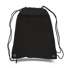 Blank Polyester drawstring bag with outside zipper pocket, 15" W x 18.75" H