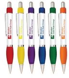 Custom White Jumbo Retractable Pen w/ Colored Grip