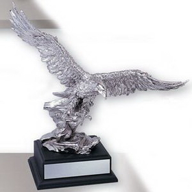 Custom 15" Electroplated Silver Resin Eagle Trophy w/Black Wood Base