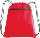 Polyester Drawstring Backpack w/ Zipper Front Pocket - Blank (14