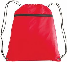 Polyester Drawstring Backpack w/ Zipper Front Pocket - Blank (14"x19")