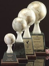 Custom White Genuine Marble Grand World Globe Award w/ Green Base (11")