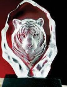 Custom Animal Kingdom Hand Blown Glass Tiger Award (7")
