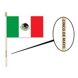 Polyester Mexican Flag w/ Custom Direct Pad Print on the Wooden Stick, 18