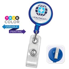 Custom MaxLabel Badge Reel with Swivel Clip - Translucent, 1 1/4" Diameter x 34" L