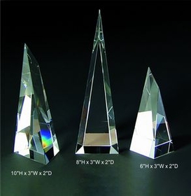 Custom Victory Tower optical crystal award trophy., 6" L x 3" W x 2" H