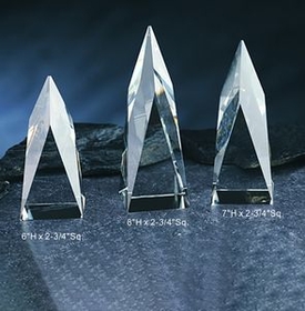 Custom Steeple Awards optical crystal award trophy., 8" L x 2.75" Diameter