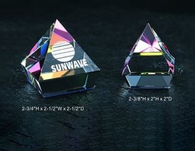 Custom Rainbow Mounted Pyramid Crystal Award Trophy., 2.75" L x 2.5" W x 2.5" H