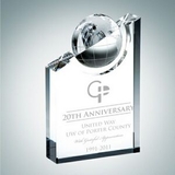 Custom World Globe Pinnacle Optical Crystal Award (Medium), 7 1/2