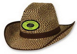 2-Tone Western Hat w/ Brown Trim & Band w/ Custom Shaped Faux Leather Icon