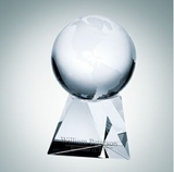 Custom World Globe Optical Crystal Award w/Triangle Base (5 1/8
