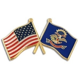 Blank North Dakota & Usa Crossed Flag Pin, 1 1/8