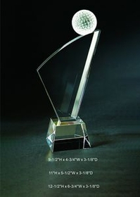 Custom Golf Optical Crystal Award Trophy., 12.5" L x 6.75" W x 3.125" H
