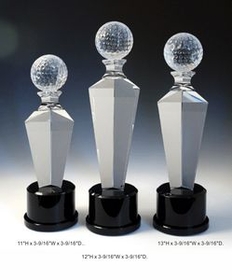 Custom Golf Optical Crystal Award Trophy., 11" L x 3.5625" W x 3.5625" H