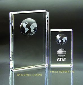 Custom World Optical Crystal Award Trophy., 4" L x 2.04" W x 1" H