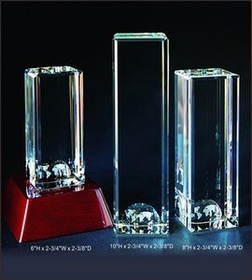 Custom World Tower Optical Crystal Award Trophy., 8" L x 2.75" W x 2.375" H