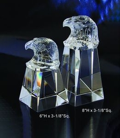 Custom Eagle Optical Crystal Award Trophy., 8" L x 3.125" Diameter