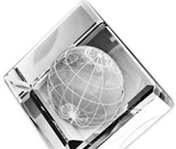 Custom Beveled Standing Crystal Cube 3D Globe, 2 3/8