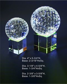 Custom Golf Ball Set. Rainbow Base or Clear Base Optical Crystal Award Trophy., 4" L x 5.75" Diameter