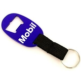 Custom Large Oval Shape Bottle Opener with Woven Strap and Split Key Ring, Pad Printed - Colors