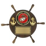 Custom Genuine Walnut U.S. Marine Ship Wheel Plaque w/4