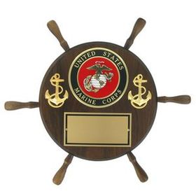 Custom Genuine Walnut U.S. Marine Ship Wheel Plaque w/4" Insert