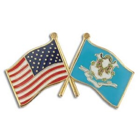 Blank Connecticut & Usa Flag Pin, 1 1/8" W