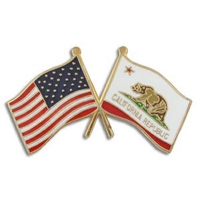 Blank California & Usa Flag Pin, 1 1/8" W