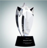 Custom Rising Star Optical Crystal Award w/Black Round Base, 9