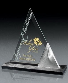 Custom Twin Peak Jade Glass Award, 6 7/8" W X 6 7/8" H X 1 1/8" D
