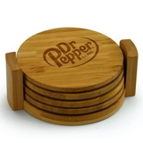 Custom Round Bamboo Coaster Set, 3 7/8