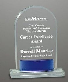 Custom Medium Premium Crystal Arch Award with Blue Accent (7 3/4")