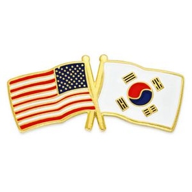 Blank Usa & South Korea Flag Pin, 1 1/8" W X 1/2" H