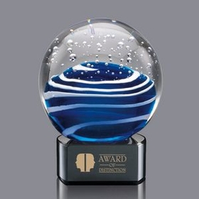 Custom Tranquility Hand Blown Art Glass Award w/ Black Base, 4 1/2" H x 3" W x 3" D