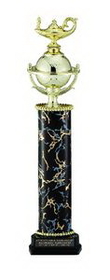 Custom Black & Gold Marbled Single Column Trophy w/Lamp of Learning Figure (17")