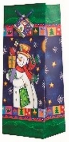 Custom Frosty The Snowman Stock 3D Effect Holiday Wine Bottle Bag, 14 1/2" H x 5 5/8" W
