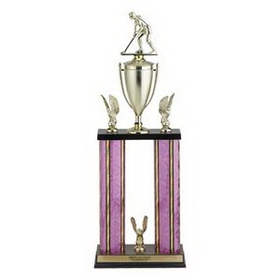Custom Pink Moonbeam Figure Topped Double Column Trophy w/Cup & Eagle Trim (25")