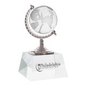 Custom Crystal Globe Award with Crystal Base, 3 1/8" H x 5 3/4" H x 3 1/8" D