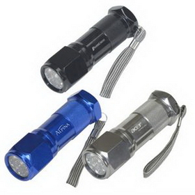Custom Ultra 9 LED Aluminum Flashlight w/Strap, 3.75" L