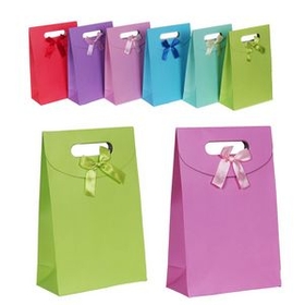 Custom Pure Colored Paper Bags with Ribbon Decoration, 6" W x 3" D x 10" H