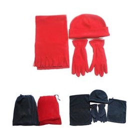 Custom Polar Fleece Gloves, Hat & Scarf Set w/Drawstring Bag, 55" L x 8.7" W