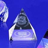 Custom Awards-Pyramid shaped paperweight optical crystal award.2-5/8 inch high, 2 3/8