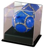 Custom Mini soccerball display case with black base and mirror back, 5.75