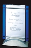 Custom Optical Crystal Deco Blue Desktop Award, 7 3/4