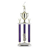 Custom Silver Splash Riser & Figure Topped 3-Column Trophy w/Cup & 2