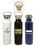 Custom 20 oz. Double Wall Stainless Steel Vacuum Insulated Bottle with Wide Mouth and Bamboo Lid