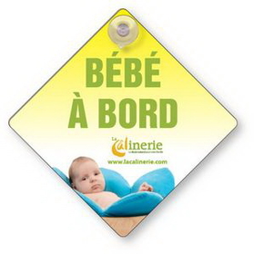 Baby on Board Sign .040 White Styrene Custom shape (24 sq/in) Full Color / Suction cup, 0.04" Thick