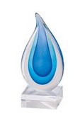 Custom Blues & Clear Teardrop Art Glass Award - 8 1/2